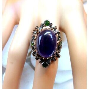 Amethyst-Chrome Diopside Sterling Silver Ring Sz 7.75 Botanical